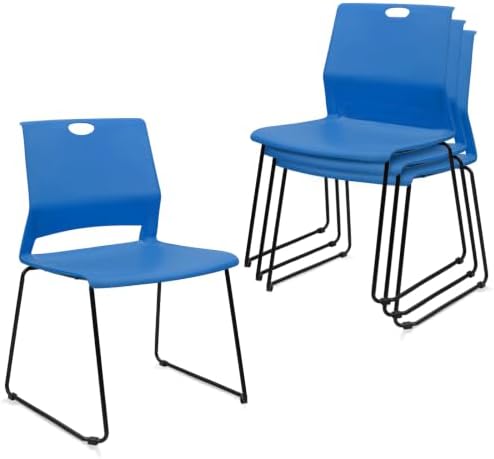 Stackable Guest Reception Chairs, Stacking Office Chair with Ergonomic Lumbar Support & Metal Legs, Plastic Desk
