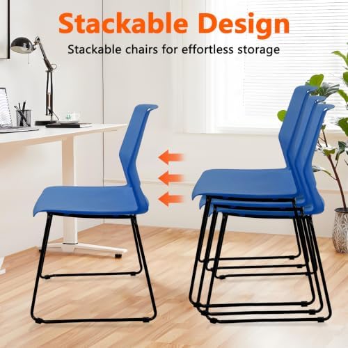 Stackable Guest Reception Chairs, Stacking Office Chair with Ergonomic Lumbar Support & Metal Legs, Plastic Desk, alternate