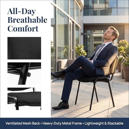 Stackable Mesh Office Chairs, Reception Waiting Room Chairs with Padded Seat & Back, Armless No Wheels, alternate view 4