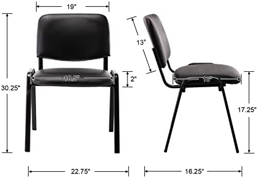 Stackable Office Guest Chairs, Reception Waiting Room Chairs with Padded Seat & Back, Armless No Wheels, alternate view 3