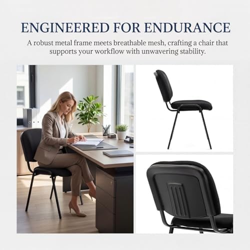 Stackable Office Guest Chairs, Reception Waiting Room Chairs with Padded Seat & Back, Armless No Wheels, alternate view 3