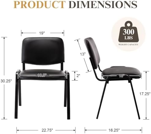Stackable Office Guest Chairs, Reception Waiting Room Chairs with Padded Seat & Back, Armless No Wheels, alternate view 3