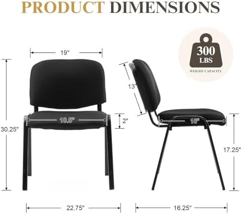 Stackable Office Guest Chairs, Reception Waiting Room Chairs with Padded Seat & Back, Armless No Wheels, alternate view 2