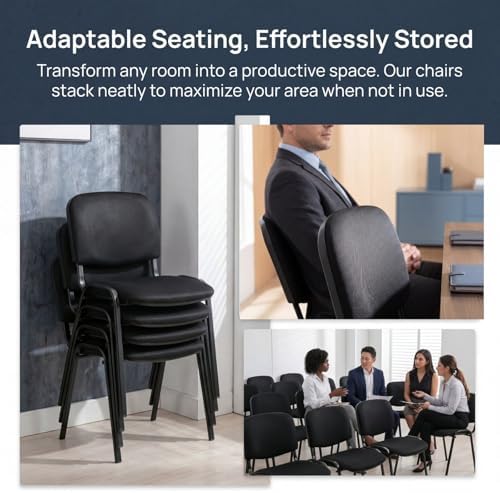 Stackable Office Guest Chairs, Reception Waiting Room Chairs with Padded Seat & Back, Armless No Wheels, alternate view 6