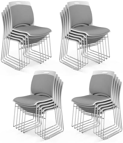Stackable Plastic Mesh Padded Chairs for Office Set of 20, Grey in Grey