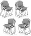 Stackable Plastic Mesh Padded Chairs for Office Set of 20, Grey in Grey