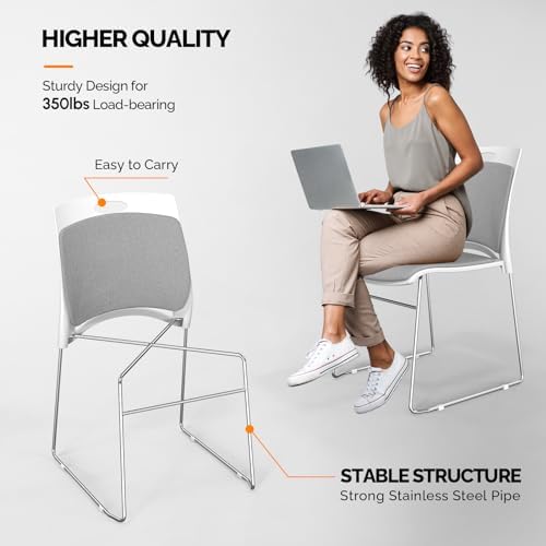 Stackable Plastic Mesh Padded Chairs for Office Set of 20, Grey in Grey, alternate view 4