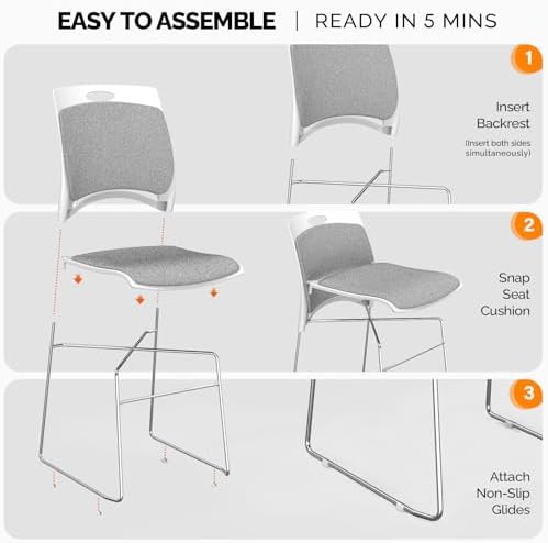 Stackable Plastic Mesh Padded Chairs for Office Set of 20, Grey in Grey, alternate view 5
