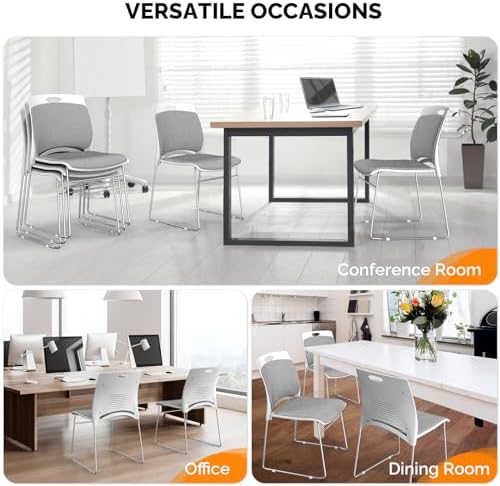 Stackable Plastic Mesh Padded Chairs for Office Set of 20, Grey in Grey, alternate view 7