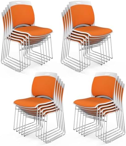 Stackable Plastic Mesh Padded Chairs for Office Set of 20, Orange