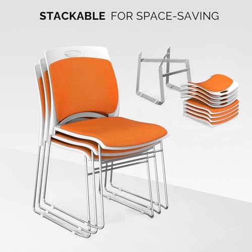 Stackable Plastic Mesh Padded Chairs for Office Set of 20, Orange, alternate view 3