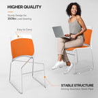 Stackable Plastic Mesh Padded Chairs for Office Set of 20, Orange, alternate view 4