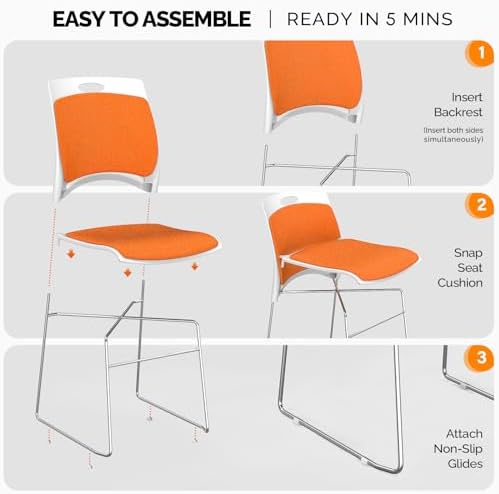 Stackable Plastic Mesh Padded Chairs for Office Set of 20, Orange, alternate view 5
