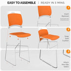 Stackable Plastic Mesh Padded Chairs for Office Set of 20, Orange, alternate view 5