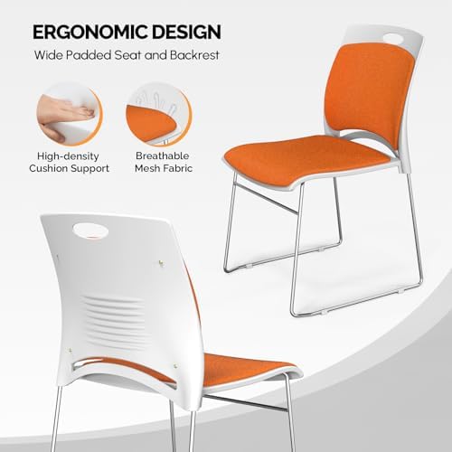 Stackable Plastic Mesh Padded Chairs for Office Set of 20, Orange, alternate view 6
