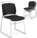 Stackable Plastic Mesh Padded Chairs for Office Set of 4, Black in Black