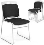 Stackable Plastic Mesh Padded Chairs for Office Set of 4, Black in Black