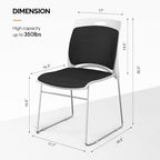 Stackable Plastic Mesh Padded Chairs for Office Set of 4, Black in Black, alternate view 2