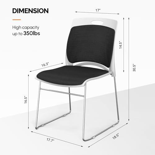 Stackable Plastic Mesh Padded Chairs for Office Set of 4, Black in Black, alternate view 2