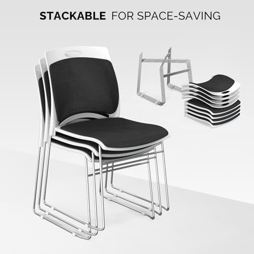 Stackable Plastic Mesh Padded Chairs for Office Set of 4, Black in Black, alternate view 3