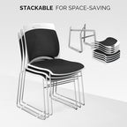 Stackable Plastic Mesh Padded Chairs for Office Set of 4, Black in Black, alternate view 3