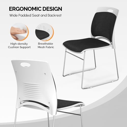 Stackable Plastic Mesh Padded Chairs for Office Set of 4, Black in Black, alternate view 4