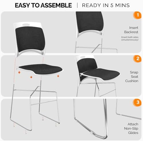 Stackable Plastic Mesh Padded Chairs for Office Set of 4, Black in Black, alternate view 5