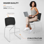 Stackable Plastic Mesh Padded Chairs for Office Set of 4, Black in Black, alternate view 6