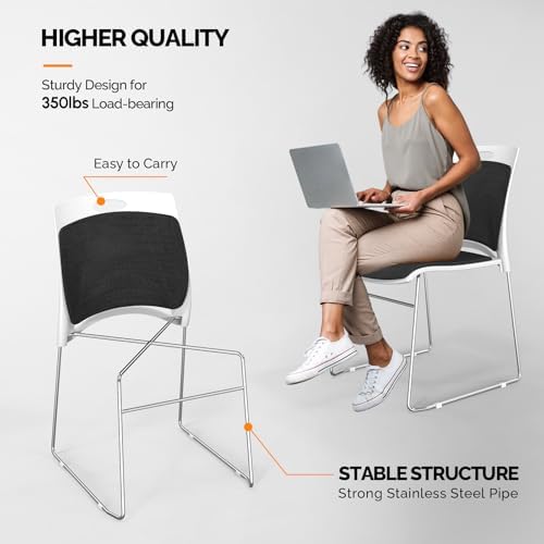 Stackable Plastic Mesh Padded Chairs for Office Set of 4, Black in Black, alternate view 6