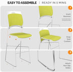 Stackable Plastic Mesh Padded Chairs for Office Set of 4, Green in Green, alternate view 5