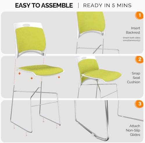 Stackable Plastic Mesh Padded Chairs for Office Set of 4, Green in Green, alternate view 5