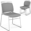 Stackable Plastic Mesh Padded Chairs for Office Set of 4, Grey in Grey