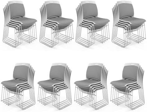 Stackable Plastic Mesh Padded Chairs for Office Set of 40, Grey in Grey