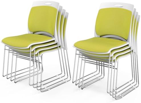 Stackable Plastic Mesh Padded Chairs for Office Set of 8, Green in Green