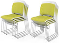 Stackable Plastic Mesh Padded Chairs for Office Set of 8, Green in Green