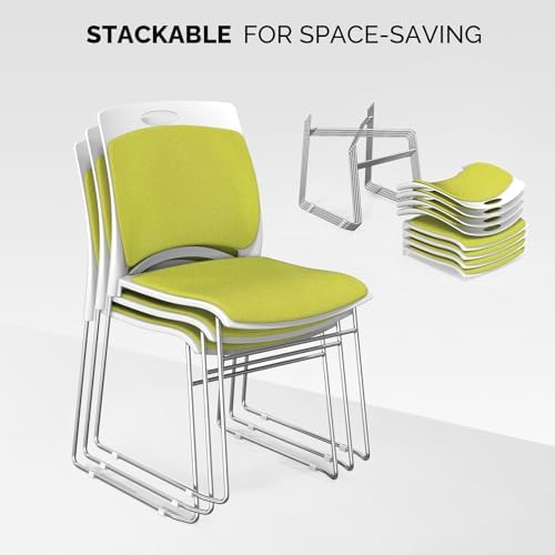 Stackable Plastic Mesh Padded Chairs for Office Set of 8, Green in Green, alternate view 3