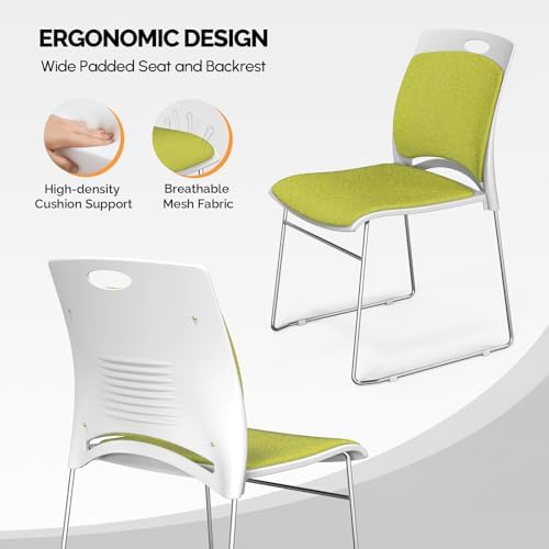 Stackable Plastic Mesh Padded Chairs for Office Set of 8, Green in Green, alternate view 4