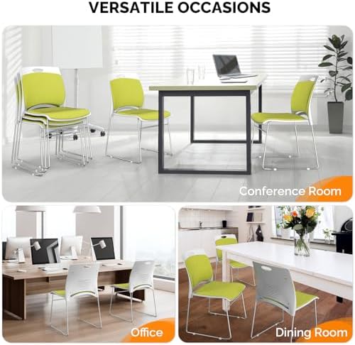 Stackable Plastic Mesh Padded Chairs for Office Set of 8, Green in Green, alternate view 7