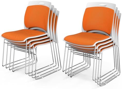 Stackable Plastic Mesh Padded Chairs for Office Set of 8, Orange