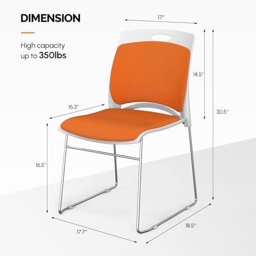 Stackable Plastic Mesh Padded Chairs for Office Set of 8, Orange, alternate view 2