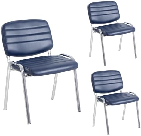 Stackable Waiting Room Chairs Set of 3, Stacking Dining Chairs for Kitchen, Leather Conference Room Chairs