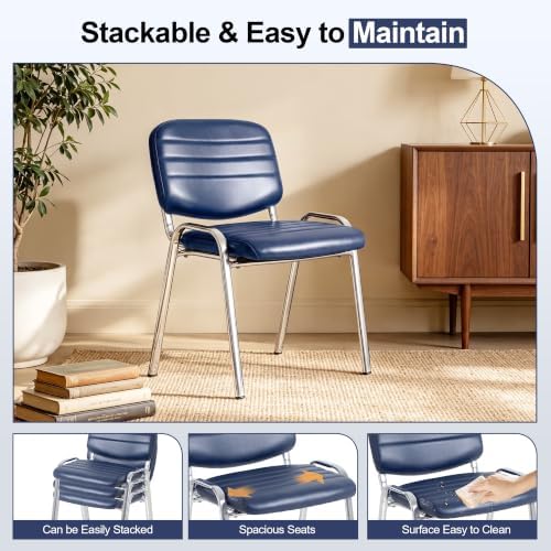 Stackable Waiting Room Chairs Set of 3, Stacking Dining Chairs for Kitchen, Leather Conference Room Chairs, alternate view 4