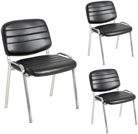 Stackable Waiting Room Chairs Set of 3, Stacking Dining Chairs for Kitchen, Leather Conference Room Chairs