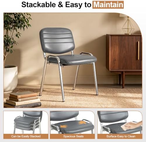 Stackable Waiting Room Chairs Set of 6, Stacking Dining Chairs for Kitchen, Leather Conference Room Chairs, alternate view 4