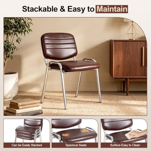 Stackable Waiting Room Chairs Set of 8, Stacking Dining Chairs for Kitchen, Leather Conference Room Chairs, alternate view 4