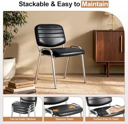 Stackable Waiting Room Chairs Set of 8, Stacking Dining Chairs for Kitchen, Leather Conference Room Chairs, alternate view 4