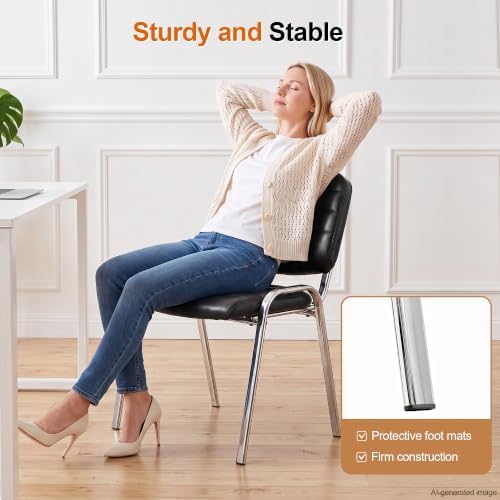 Stackable Waiting Room Chairs Set of 8, Stacking Dining Chairs for Kitchen, Leather Conference Room Chairs, alternate view 7