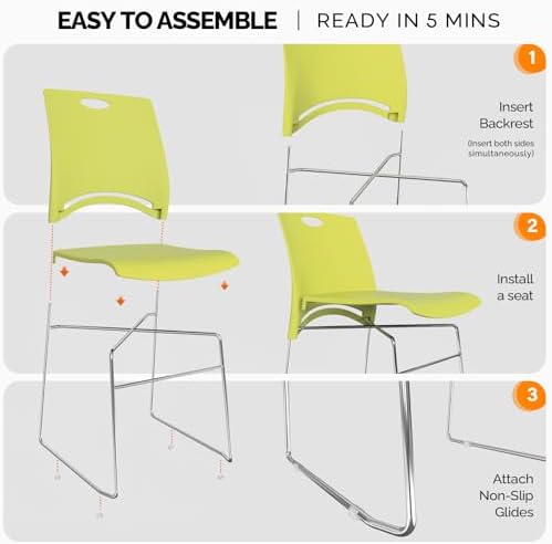 Stacking Chairs Set of 10 Stackable Office Chairs with Metal Sled Base, Ergonomic Plastic Seat, Stacking Chairs, alternate