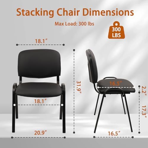 Stacking Conference Room Chairs No Wheels, PU Leather Waiting Room Chair Armless Stackable Office Guest Chair, alternate view