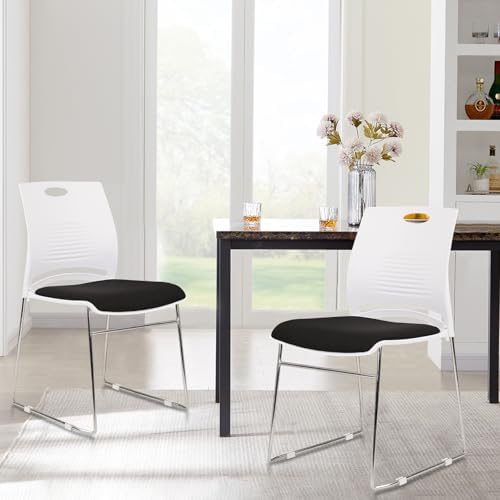 Stacking Home Office Guest Chair, Reception Stackable Chairs with Metal Sled Base, Conference Lobby Waiting, alternate view 2